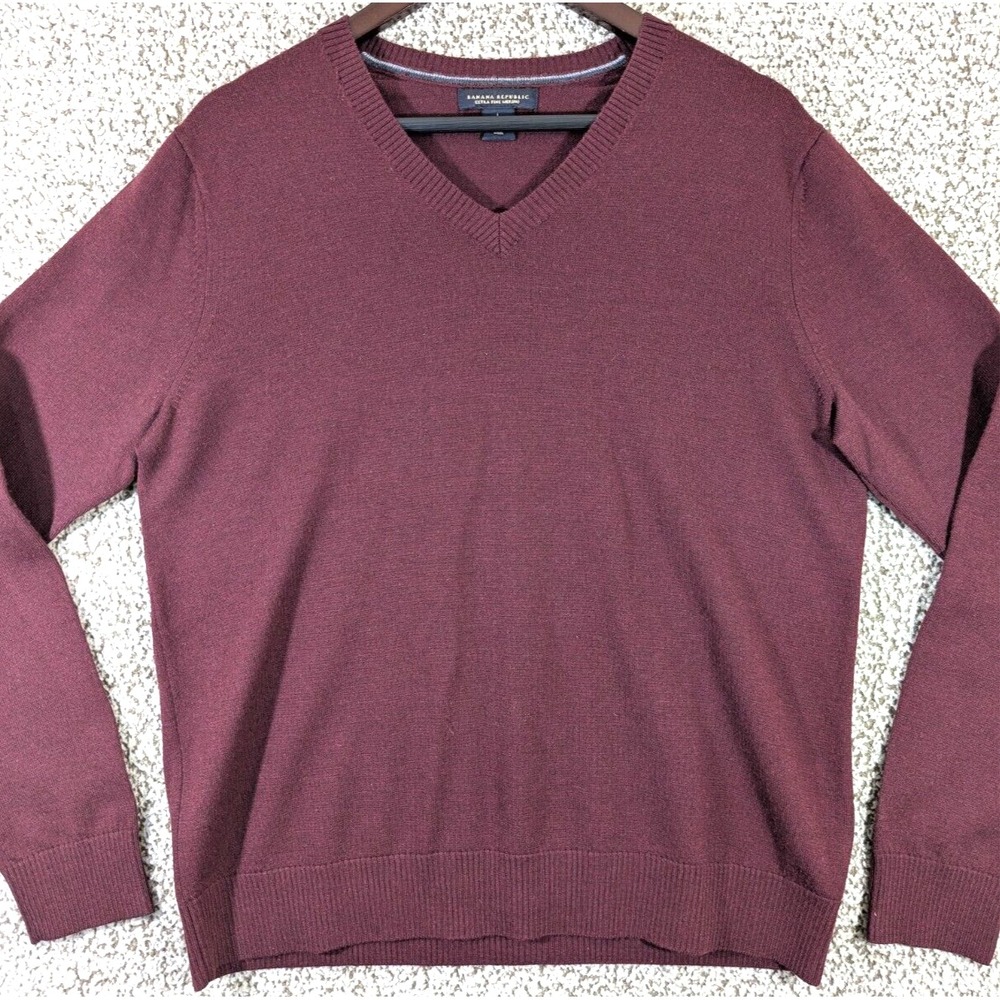 Banana Republic‎ Mens Large Red 100% Italian Merino Wool Sweater Modern Classic